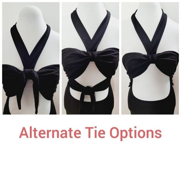 Endless Blu Cutout Halter Neck Twist Back Ribbed Midi Dress Large - Picture 9 of 13